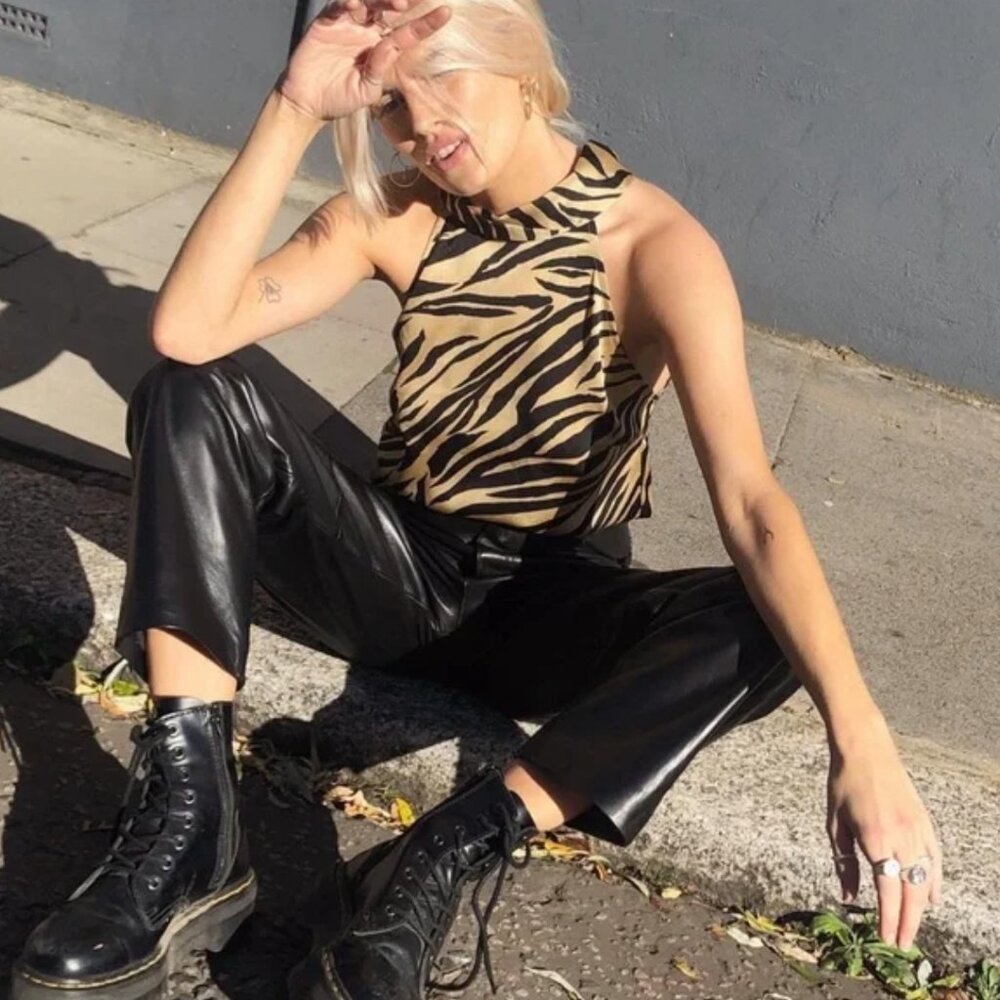 NEVER FULLY DRESSED | Zebra High Neck Tank with Tie | Small